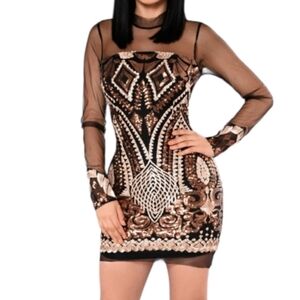 FASHION NOVA Marquee sequin dress mesh sexy NYE NWT New Year's Eve